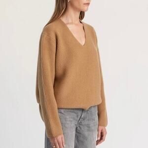 Almina Concept Sweater Camel Tan Knit Wool V-Neck Pullover Sweater Size Large